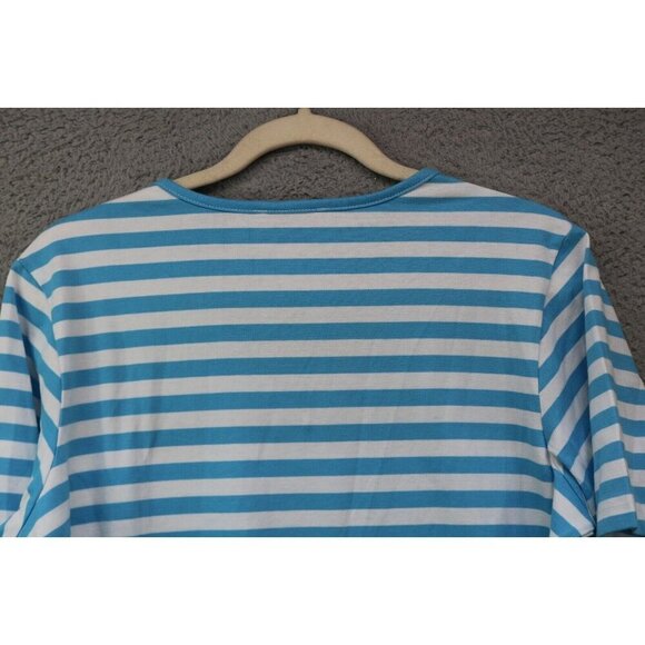 Quaker Factory Striped Short Sleeve Blouse-Embroidered-Rhinestones-Medium - Picture 11 of 11